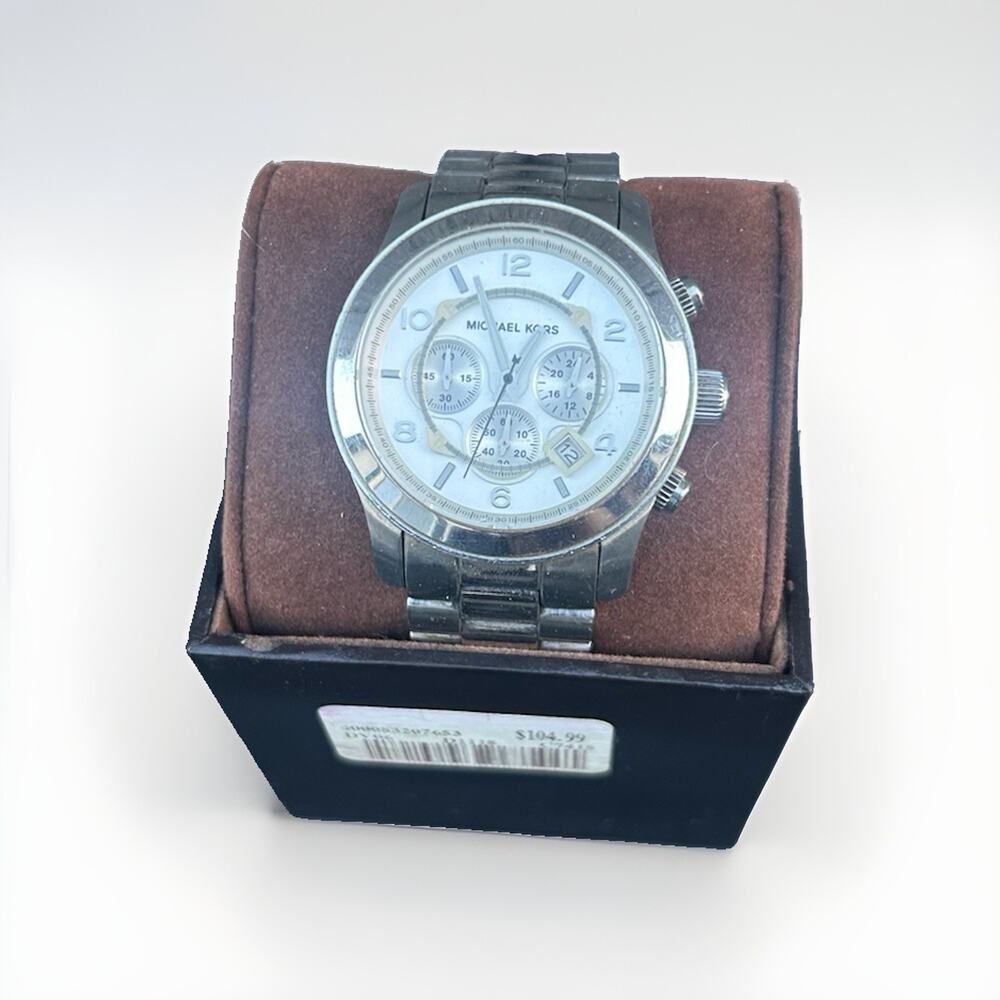 Michael Kors MK8086 Runway Chronograph Silver 45mm Watch NEW w/ Box
